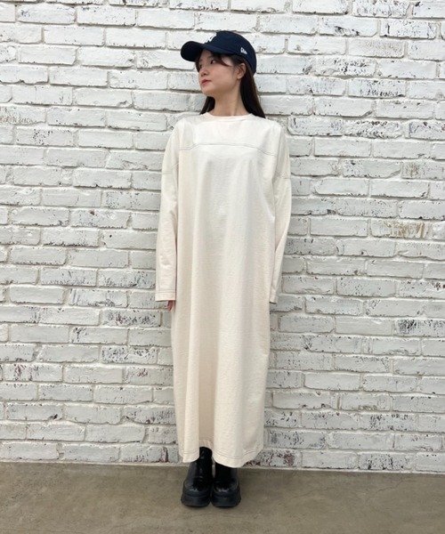 PUAL CE CIN（ピュアルセシン）の「オーガニックコットン配色ステッチワンピース（ワンピース・レディース・チャコールグレー/ナチュラル・FREE）」の10枚目の写真
