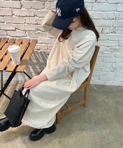 PUAL CE CIN（ピュアルセシン）の「オーガニックコットン配色ステッチワンピース（ワンピース・レディース・チャコールグレー/ナチュラル・FREE）」の11枚目の写真