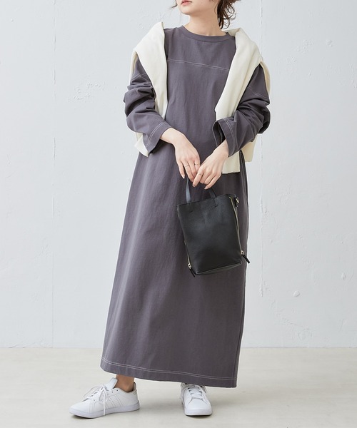 PUAL CE CIN（ピュアルセシン）の「オーガニックコットン配色ステッチワンピース（ワンピース・レディース・チャコールグレー/ナチュラル・FREE）」の18枚目の写真