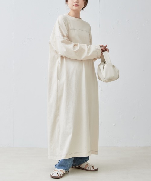 PUAL CE CIN（ピュアルセシン）の「オーガニックコットン配色ステッチワンピース（ワンピース・レディース・チャコールグレー/ナチュラル・FREE）」の15枚目の写真