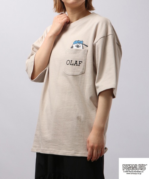 PEANUTS（ピーナッツ）の「PEANUTS スヌーピー ヘビーウェイト ドロップ ショルダー Tシャツ 半袖（Tシャツ/カットソー・レディース・ブルーグレー/ブルー系その他2/イエロー/ブラック/カーキ/ホワイト系その他2/ホワイト系その他4/ブラック系その他/ベージュ/ブルー系その他/チャコール/ホワイト系その他3/ホワイト系その他/ライトカーキ/レッド/ホワイト・S/M/L/LL）」の11枚目の写真