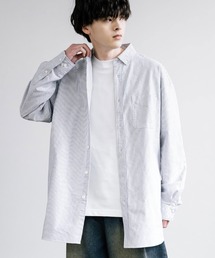 オーバーサイズ 日本製 オックスフォード ストライプ ボタンダウン長袖シャツ AUD6307