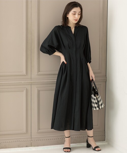 2way麻レーヨンタックワンピース【洗濯機洗い可/接触冷感】