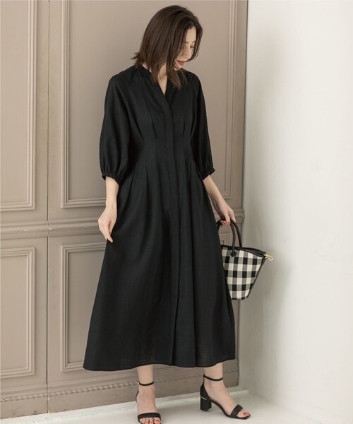 2way麻レーヨンタックワンピース【洗濯機洗い可/接触冷感】