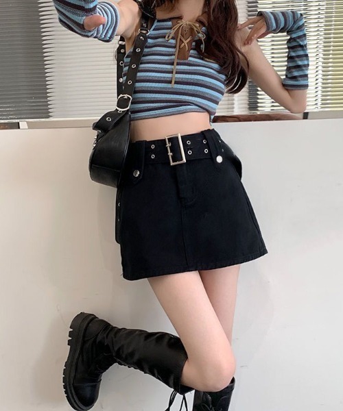 gossip!ロサンゼルス(ゴシップロサンゼルス)の「ビッグベルトミニスカート風キュロット(その他パンツ・レディース・ブラック/ブルー・FREE)」の4枚目の写真