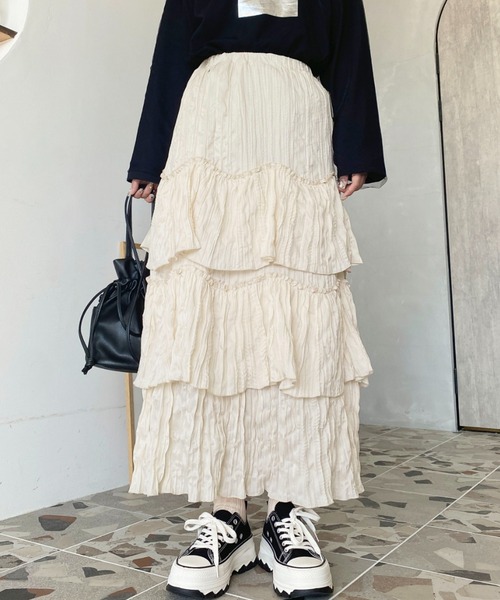 極美品 msgm 3段フリル スカート 40 送料無料 セール】ワッシャークロス三段フリルティアードスカート