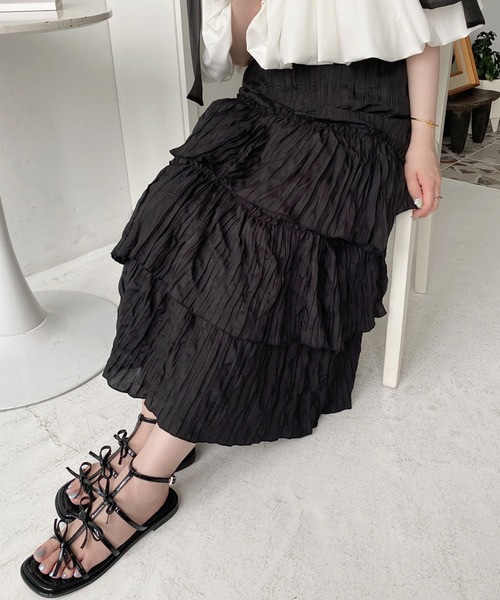 セール】ワッシャークロス三段フリルティアードスカート（スカート