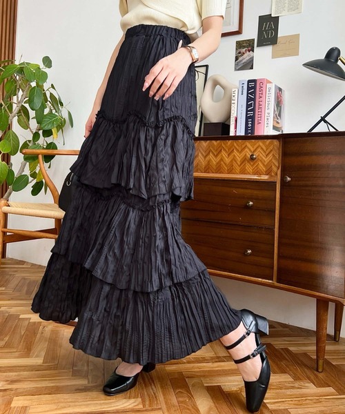 セール】ワッシャークロス三段フリルティアードスカート（スカート