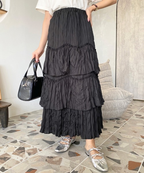 セール】ワッシャークロス三段フリルティアードスカート（スカート