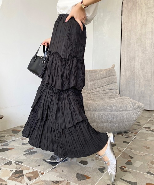 セール】ワッシャークロス三段フリルティアードスカート（スカート