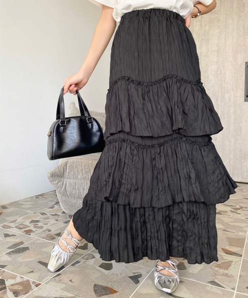 セール】ワッシャークロス三段フリルティアードスカート（スカート