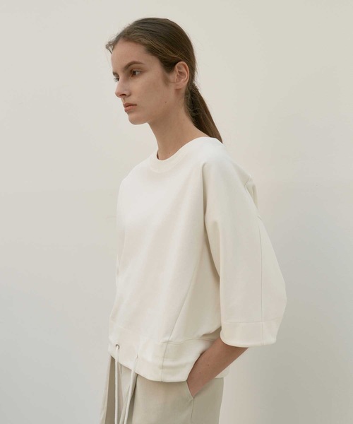 MOHAN(モハン)の「【MOHAN 】TOR ストリング ハーフ スリーブ スウェット シャツ / TOR STRING HALF SLEEVE SWEATSHIRT(Tシャツ/カットソー・レディース・ホワイト/ブラック・FREE)」の7枚目の写真