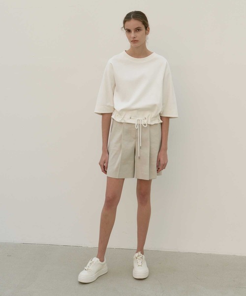 MOHAN(モハン)の「【MOHAN 】TOR ストリング ハーフ スリーブ スウェット シャツ / TOR STRING HALF SLEEVE SWEATSHIRT(Tシャツ/カットソー・レディース・ホワイト/ブラック・FREE)」の3枚目の写真