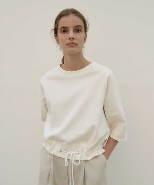 MOHAN(モハン)の「【MOHAN 】TOR ストリング ハーフ スリーブ スウェット シャツ / TOR STRING HALF SLEEVE SWEATSHIRT(Tシャツ/カットソー・レディース・ホワイト/ブラック・FREE)」の13枚目の写真
