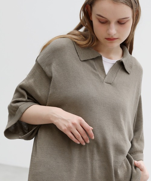 ASTRONOMY(アストロノミー)の「ウォッシャブル半袖スキッパーサマーニットポロシャツ(ポロシャツ・メンズ・ライトグレー/ネイビー/チャコール/ベージュ/オフホワイト/ブルー/ブラック・L/M/S/XL)」の16枚目の写真