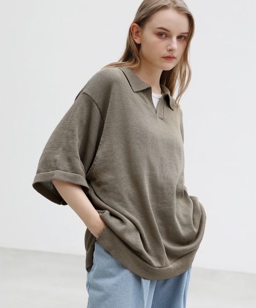 ASTRONOMY(アストロノミー)の「ウォッシャブル半袖スキッパーサマーニットポロシャツ(ポロシャツ・メンズ・ライトグレー/ネイビー/チャコール/ベージュ/オフホワイト/ブルー/ブラック・L/M/S/XL)」の15枚目の写真