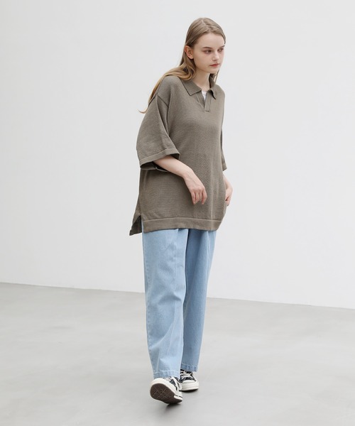 ASTRONOMY(アストロノミー)の「ウォッシャブル半袖スキッパーサマーニットポロシャツ(ポロシャツ・メンズ・ライトグレー/ネイビー/チャコール/ベージュ/オフホワイト/ブルー/ブラック・L/M/S/XL)」の21枚目の写真