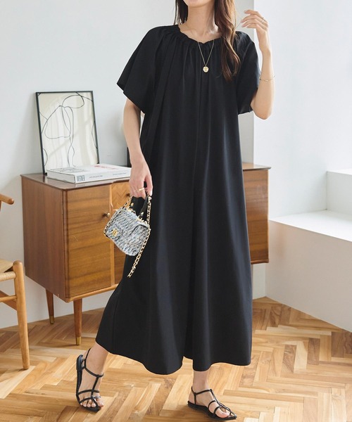 KOBE LETTUCE（コウベレタス）の「フレアスリーブオールインワン（マタニティウェア/グッズ・レディース・ベージュ/ブラック・FREE）」の6枚目の写真