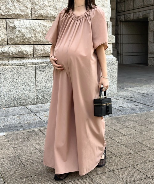 KOBE LETTUCE（コウベレタス）の「フレアスリーブオールインワン（マタニティウェア/グッズ・レディース・ベージュ/ブラック・FREE）」の5枚目の写真