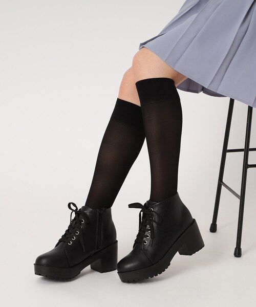 らくちん履き心地】一体厚底レースアップブーツ（ブーツ）｜cs T&P