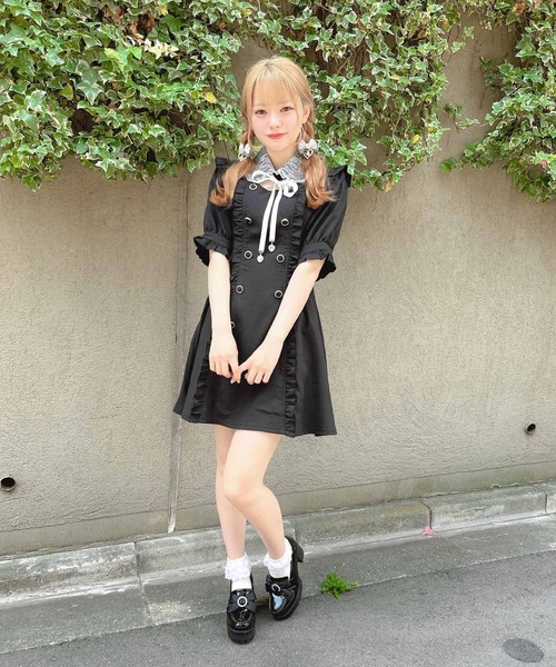 新品タグつき　ROJITA　レースカラーダブルボタンワンピース　ブルー　地雷　F 新品タグつき ROJITA レースカラーダブルボタンワンピース