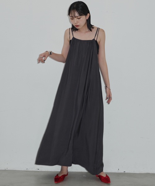 Aunt Marie's（アントマリーズ）の「フロントギャザーフレアキャミワンピース（ワンピース・レディース・ブラック/ブラウン/オレンジ・マルチサイズ）」の5枚目の写真