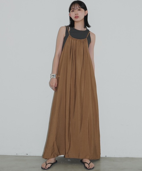 Aunt Marie's（アントマリーズ）の「フロントギャザーフレアキャミワンピース（ワンピース・レディース・ブラック/ブラウン/オレンジ・マルチサイズ）」の16枚目の写真