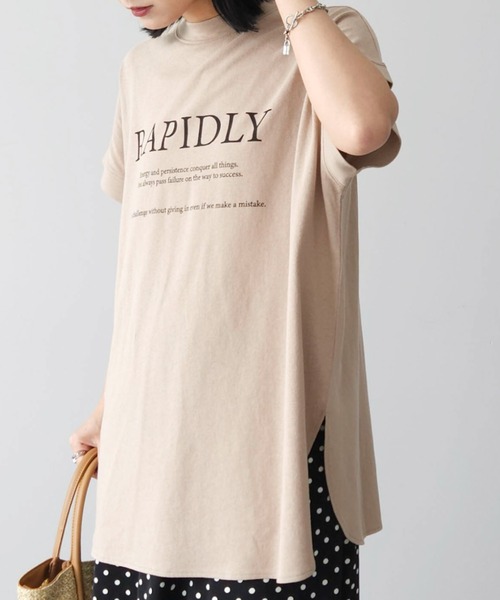 Green　Parks（グリーンパークス）の「ロゴフレンチスリーブチュニック（チュニック・レディース・ラベンダー/オフホワイト/ブラック/ベージュ・FREE）」の3枚目の写真