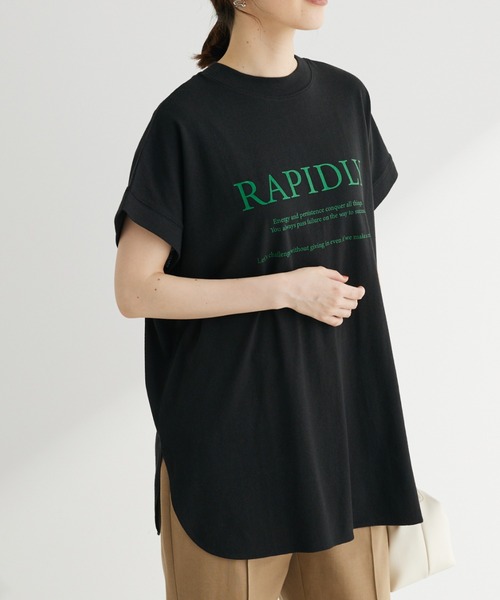 Green　Parks（グリーンパークス）の「ロゴフレンチスリーブチュニック（チュニック・レディース・ラベンダー/オフホワイト/ブラック/ベージュ・FREE）」の2枚目の写真