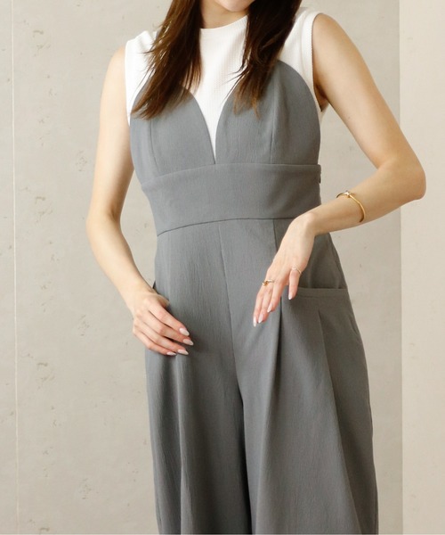 Per sist ence（パーシエンス）の「クレープビスチェサロペット（サロペット/オーバーオール・レディース・ブラック/グレー/アイボリー・FREE）」の9枚目の写真