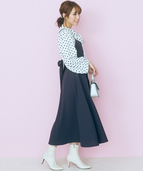 marun(マルン)の「<大きいサイズ> ボータイドットブラウス marun(シャツ/ブラウス・レディース・オフホワイト/ブラック・5L/3L/L/4L/LL)」の6枚目の写真