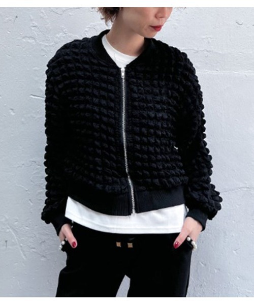 Desert　Rose（デザートローズ）の「【DESERT ROSE/デザートローズ】ポップコーンジップアップブルゾン（ブルゾン・レディース・ブラック/アイボリー・FREE）」の16枚目の写真