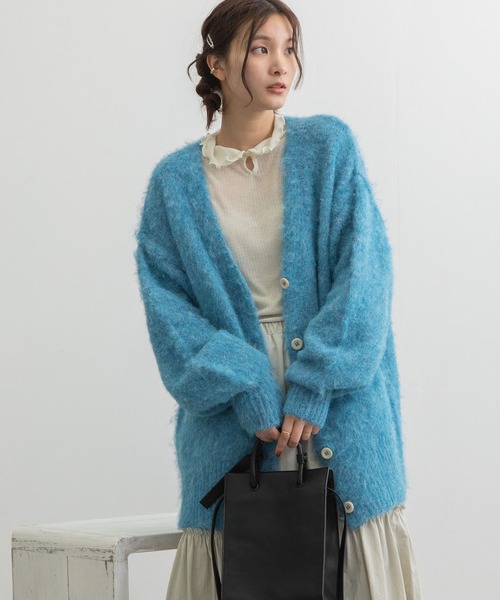 POU DOU DOU（プードゥドゥ）の「起毛Vネックニットカーディガン（カーディガン/ボレロ・レディース・ベージュ/ブラウン/ブルー/ミント・3）」の12枚目の写真