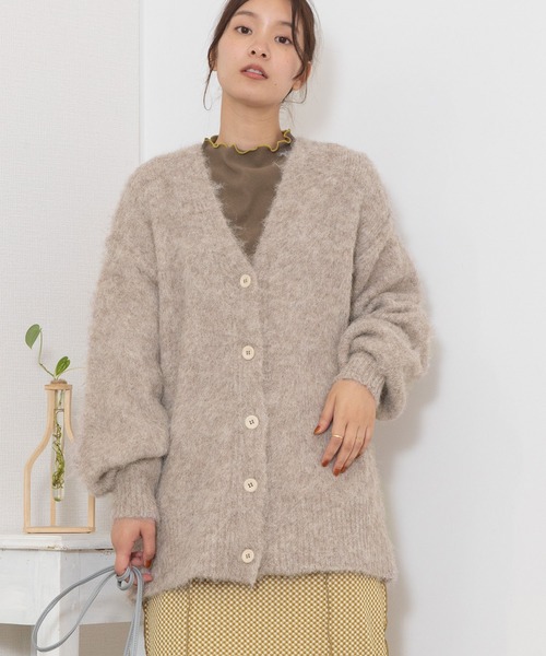 POU DOU DOU（プードゥドゥ）の「起毛Vネックニットカーディガン（カーディガン/ボレロ・レディース・ベージュ/ブラウン/ブルー/ミント・3）」の19枚目の写真