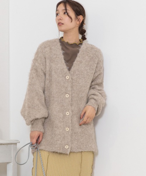 POU DOU DOU（プードゥドゥ）の「起毛Vネックニットカーディガン（カーディガン/ボレロ・レディース・ベージュ/ブラウン/ブルー/ミント・3）」の20枚目の写真