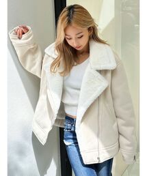 GYDA | ミディフェイクムートンライダースJK(ムートンコート)