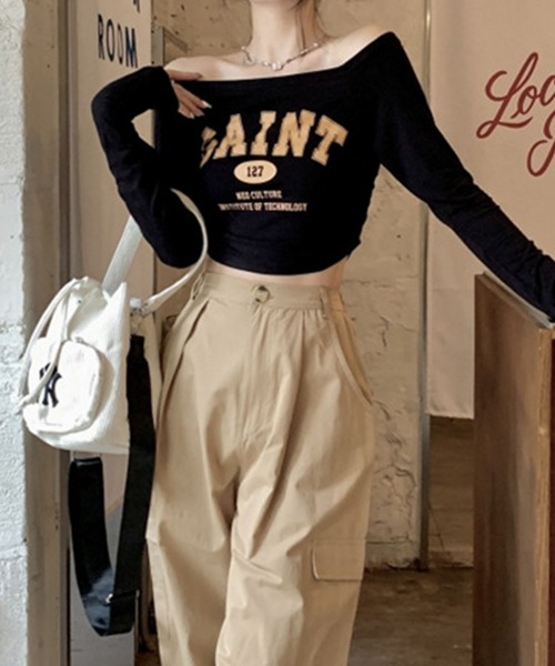 STONE  06aw ロゴ ロンt 長袖カットソー 短丈 MAISON DE THERESE tシャツ カレッジロゴ バイカラー長袖Tシャツ