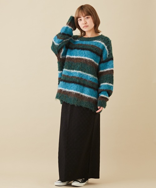 CUBE SUGAR(キューブシュガー)の「ブロック柄ニットソーナロースカート(スカート・レディース・ブラウン/ブルー/ブラック/パープル・M)」の5枚目の写真