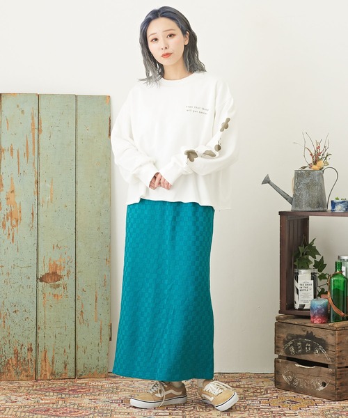 CUBE SUGAR(キューブシュガー)の「ブロック柄ニットソーナロースカート(スカート・レディース・ブラウン/ブルー/ブラック/パープル・M)」の11枚目の写真