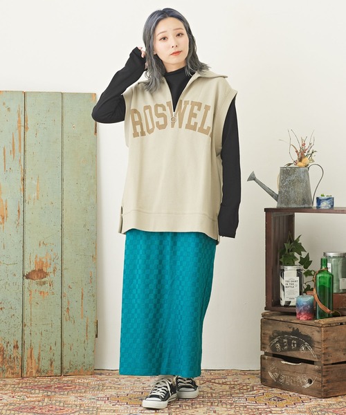 CUBE SUGAR(キューブシュガー)の「ブロック柄ニットソーナロースカート(スカート・レディース・ブラウン/ブルー/ブラック/パープル・M)」の12枚目の写真