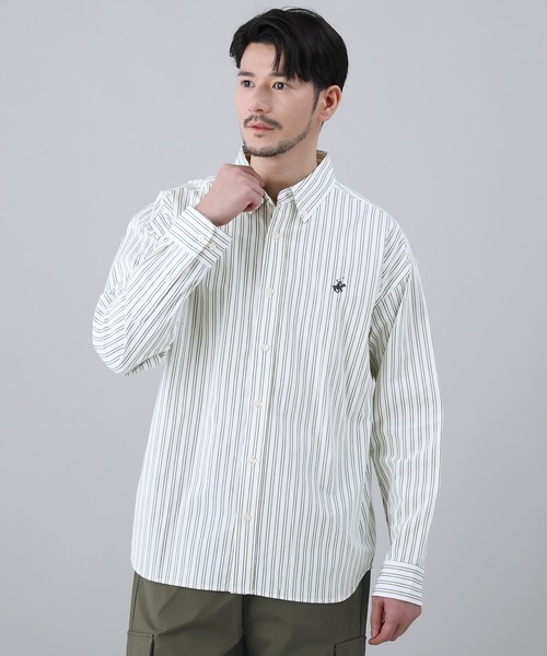 BEVERLY HILLS POLO CLUB(ビバリーヒルズポロクラブ)の「BEVERLY HILLS POLO CLUB / ツイルピーチワンポイント刺繍ボタンダウンシャツ(シャツ/ブラウス・メンズ・ホワイト系/ベージュ系/ホワイト/ネイビー系2/ネイビー/ブルー系/ベージュ/スミクロ/ネイビー系/ブルー系2・M/L/LL)」の3枚目の写真
