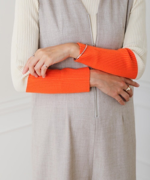 Bou Jeloud（ブージュルード）の「バイカラースリーブリブニットプルオーバー（ニット/セーター・レディース・ブラック/アイボリー/グレー/ネイビー・FREE）」の5枚目の写真