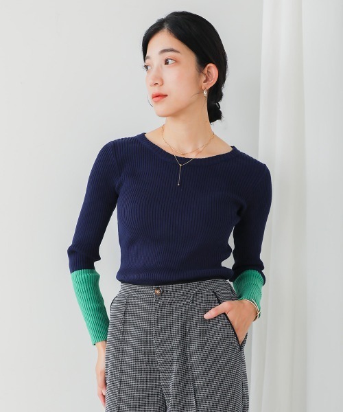 Bou Jeloud（ブージュルード）の「バイカラースリーブリブニットプルオーバー（ニット/セーター・レディース・ブラック/アイボリー/グレー/ネイビー・FREE）」の17枚目の写真