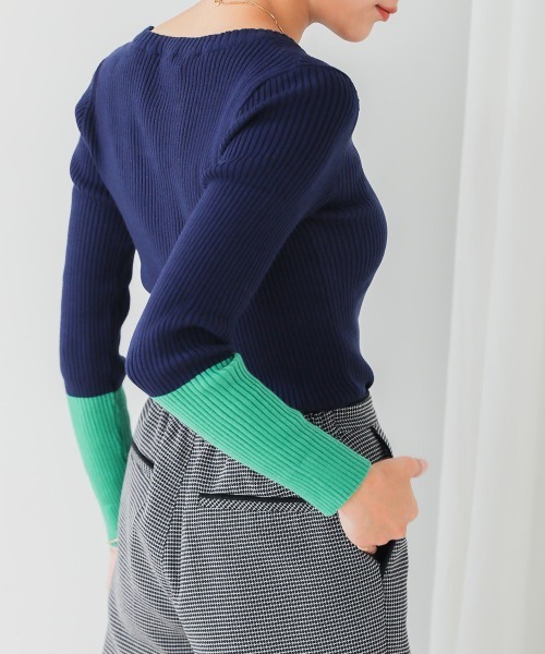 Bou Jeloud（ブージュルード）の「バイカラースリーブリブニットプルオーバー（ニット/セーター・レディース・ブラック/アイボリー/グレー/ネイビー・FREE）」の18枚目の写真