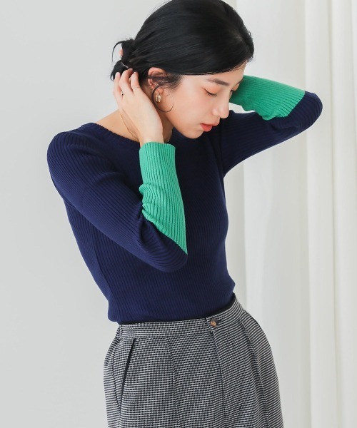 Bou Jeloud（ブージュルード）の「バイカラースリーブリブニットプルオーバー（ニット/セーター・レディース・ブラック/アイボリー/グレー/ネイビー・FREE）」の20枚目の写真