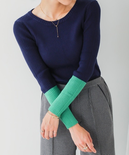 Bou Jeloud（ブージュルード）の「バイカラースリーブリブニットプルオーバー（ニット/セーター・レディース・ブラック/アイボリー/グレー/ネイビー・FREE）」の21枚目の写真