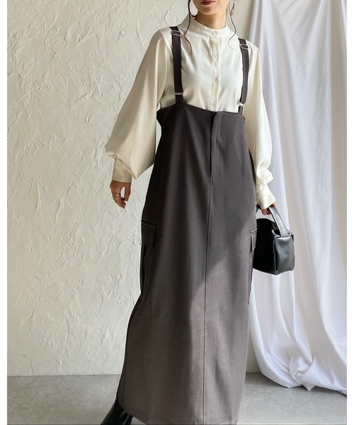 She's Closet（シーズクローゼット）の「ハイウエストフロントジップロングミリタリージャンパースカートワンピース（ジャンパースカート・レディース・ブラウン/チャコールグレー/ブラック・FREE）」の5枚目の写真