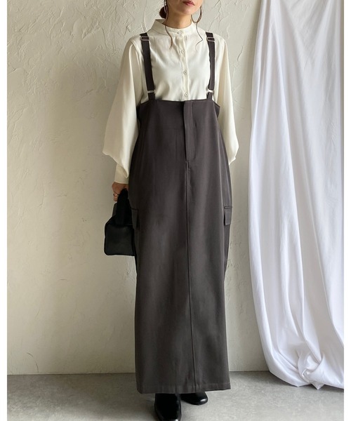 She's Closet（シーズクローゼット）の「ハイウエストフロントジップロングミリタリージャンパースカートワンピース（ジャンパースカート・レディース・ブラウン/チャコールグレー/ブラック・FREE）」の6枚目の写真