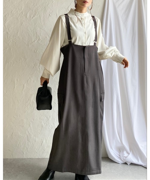 She's Closet（シーズクローゼット）の「ハイウエストフロントジップロングミリタリージャンパースカートワンピース（ジャンパースカート・レディース・ブラウン/チャコールグレー/ブラック・FREE）」の7枚目の写真
