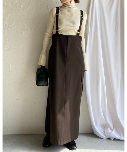 She's Closet（シーズクローゼット）の「ハイウエストフロントジップロングミリタリージャンパースカートワンピース（ジャンパースカート・レディース・ブラウン/チャコールグレー/ブラック・FREE）」の8枚目の写真